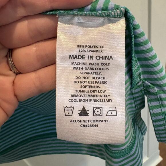 FootJoy Polo Shirt Mens Large Green Blue Striped Golf Performance Est 1975 - Picture 11 of 12